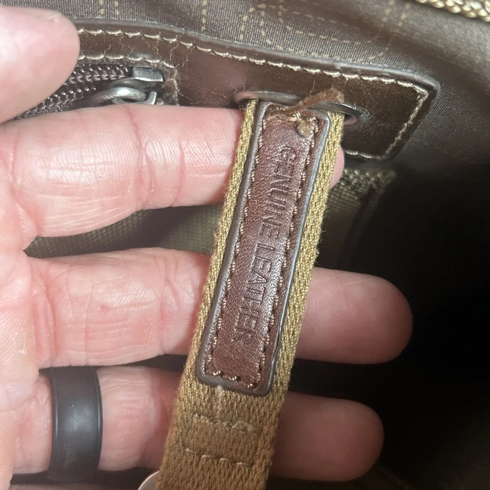 Fossil Messenger Bag Men's Green Brown Nylon Leather Case Carry Distressed
